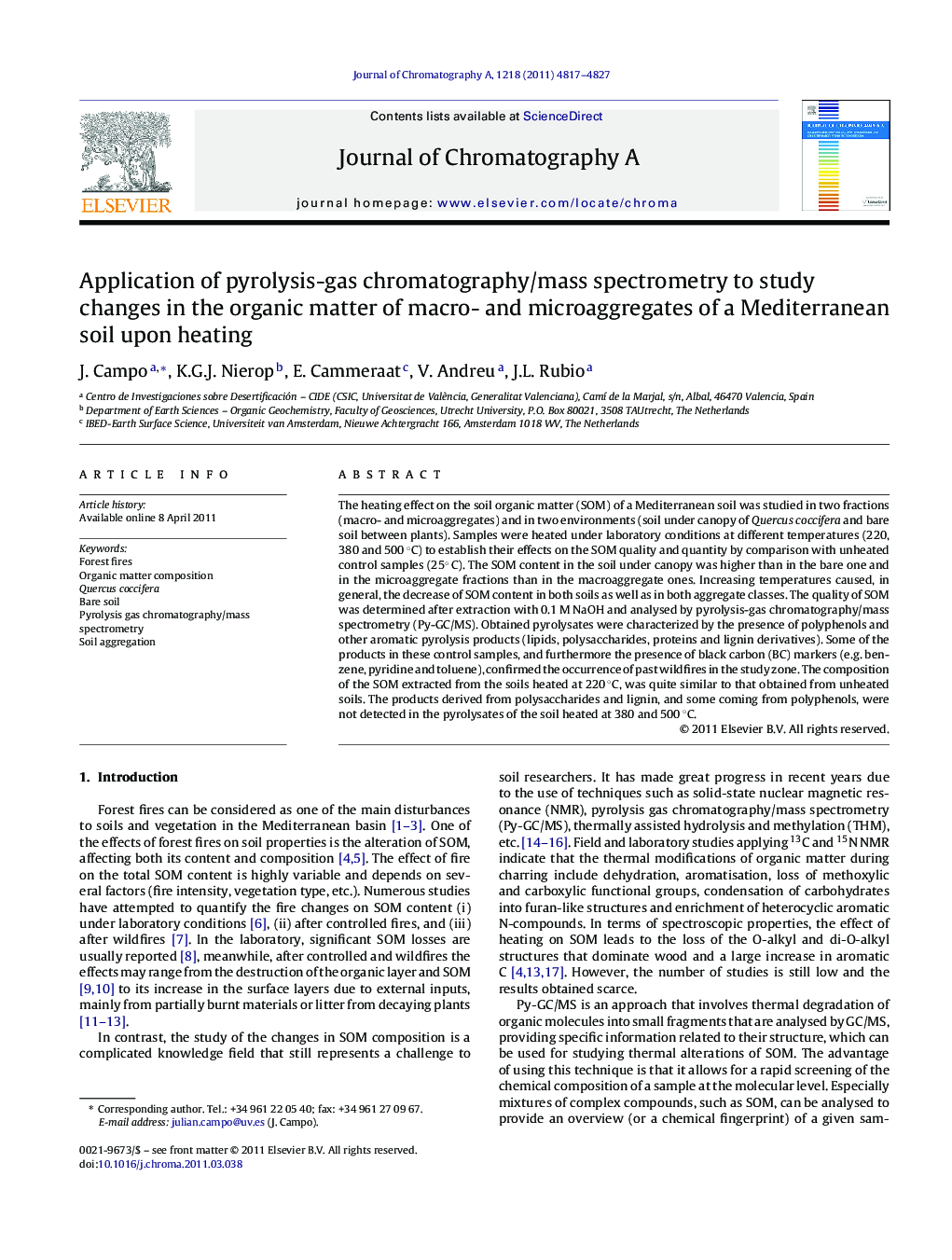 Application of pyrolysis-gas chromatography/mass spectrometry to study changes in the organic matter of macro- and microaggregates of a Mediterranean soil upon heating