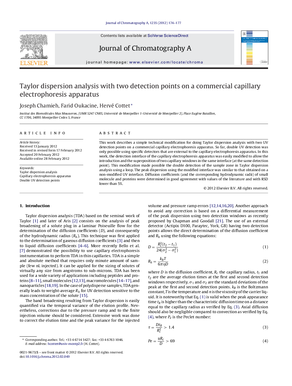 Taylor dispersion analysis with two detection points on a commercial capillary electrophoresis apparatus