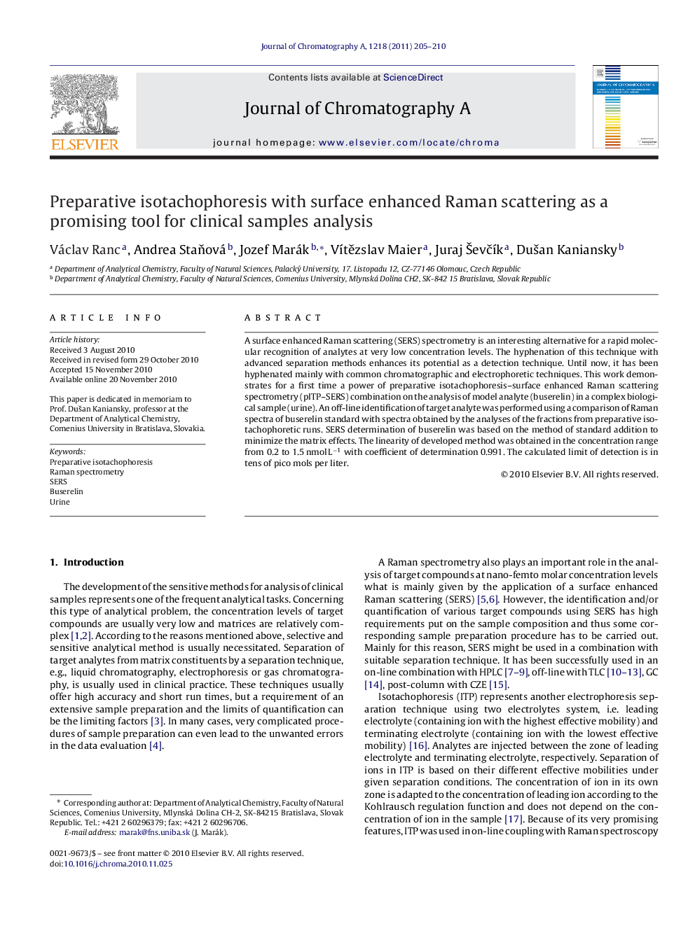 Preparative isotachophoresis with surface enhanced Raman scattering as a promising tool for clinical samples analysis