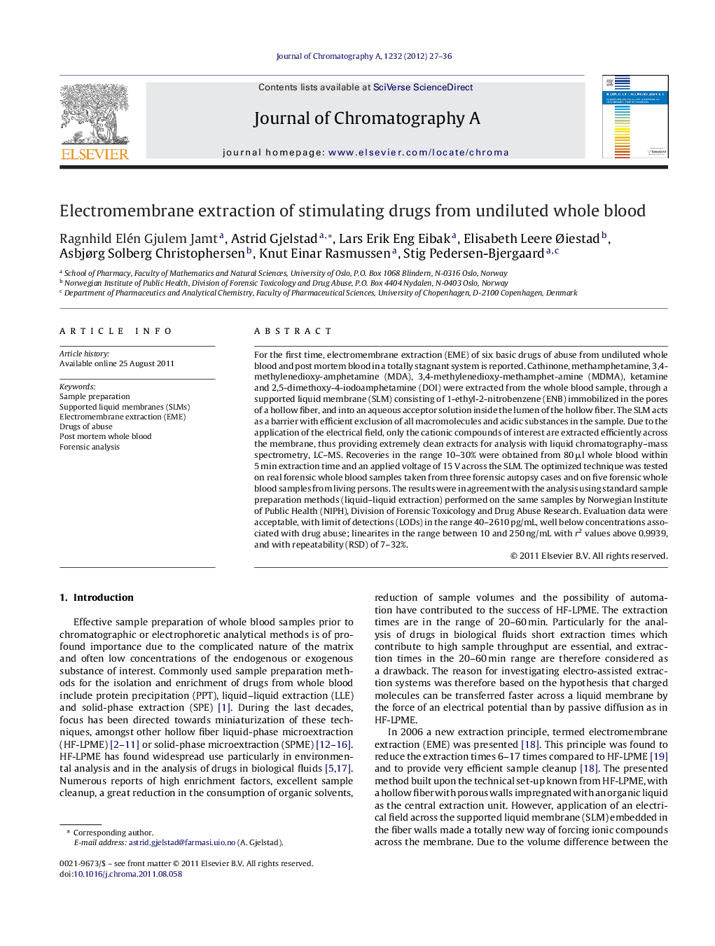 Electromembrane extraction of stimulating drugs from undiluted whole blood