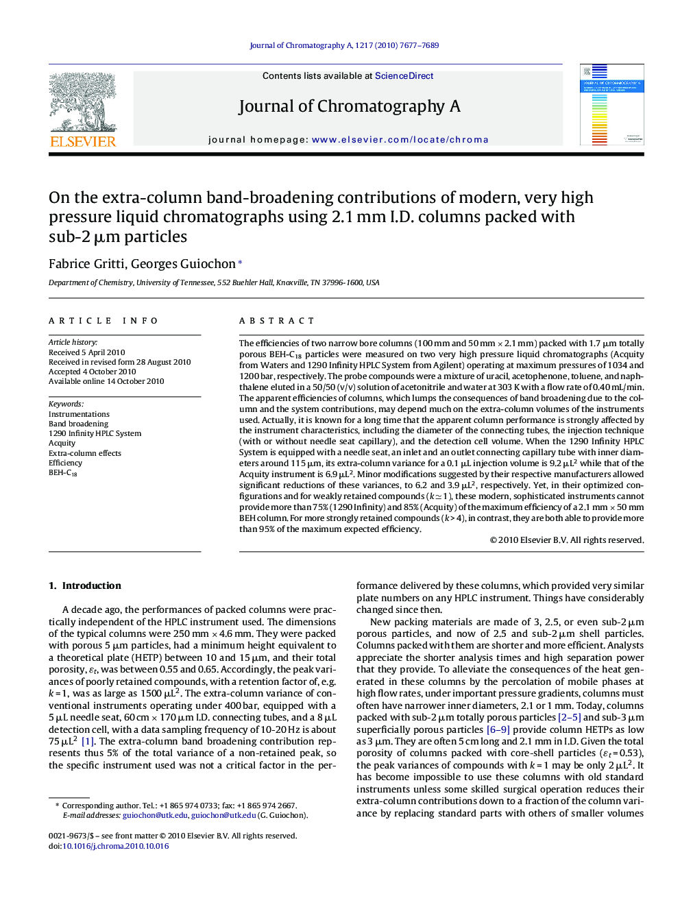 On the extra-column band-broadening contributions of modern, very high pressure liquid chromatographs using 2.1 mm I.D. columns packed with sub-2 μm particles