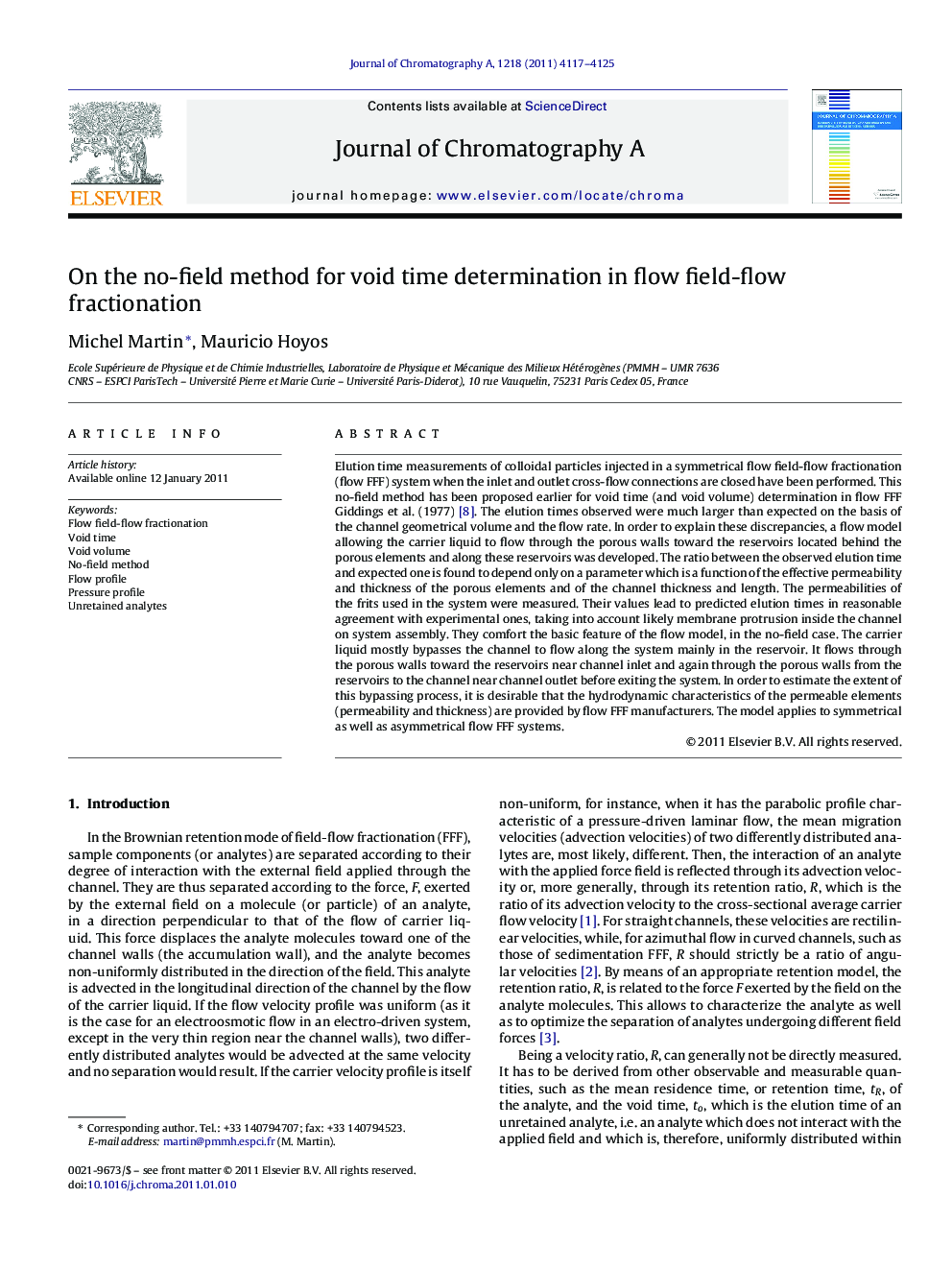 On the no-field method for void time determination in flow field-flow fractionation