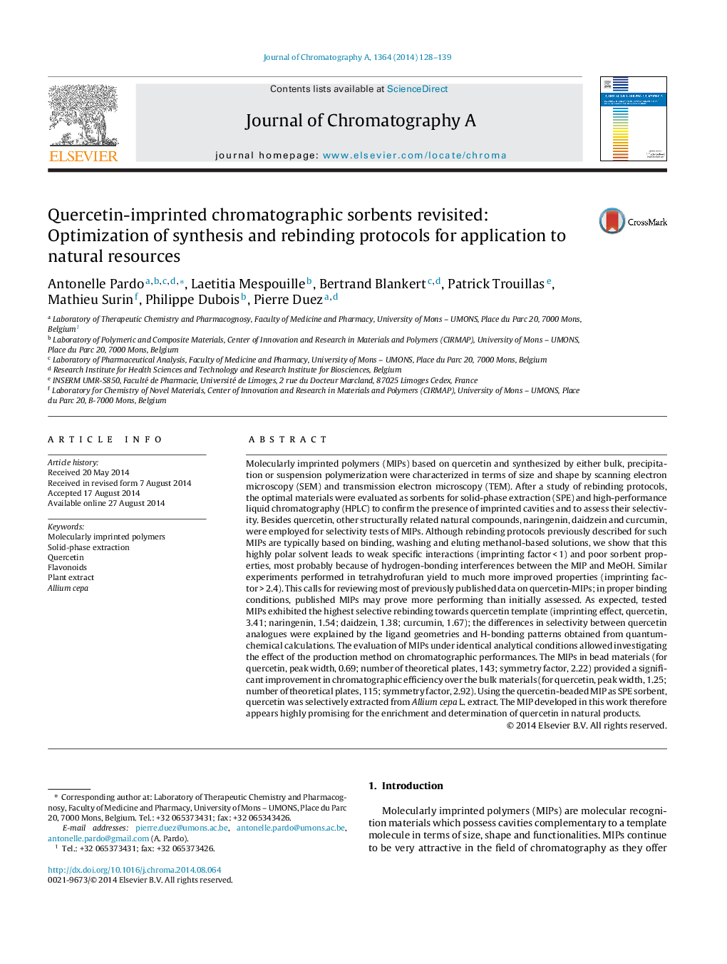 Quercetin-imprinted chromatographic sorbents revisited: Optimization of synthesis and rebinding protocols for application to natural resources