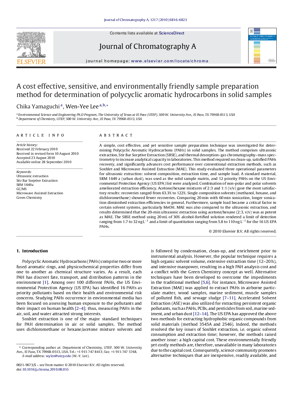 A cost effective, sensitive, and environmentally friendly sample preparation method for determination of polycyclic aromatic hydrocarbons in solid samples