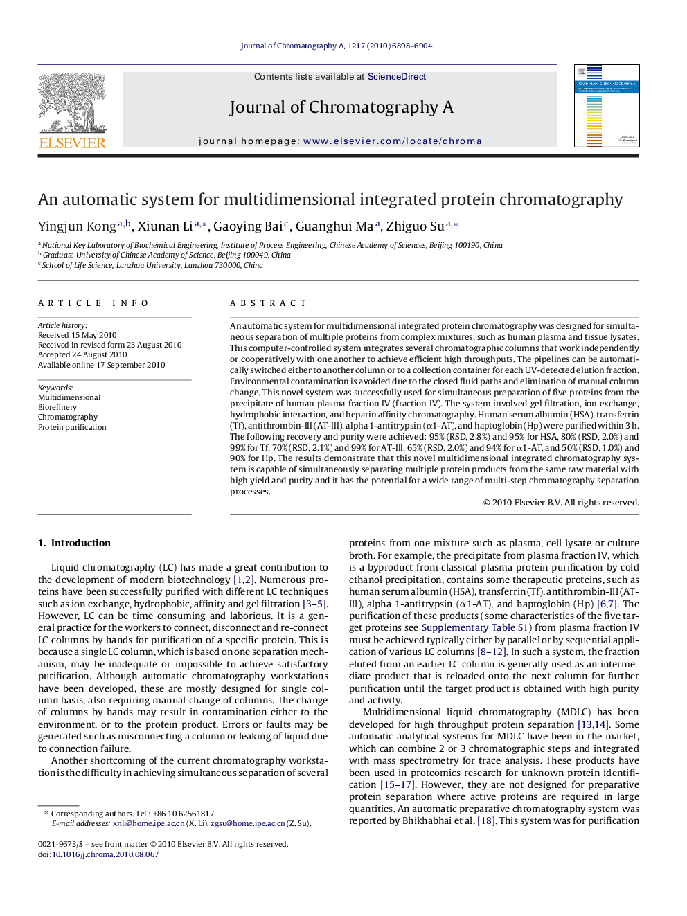 An automatic system for multidimensional integrated protein chromatography