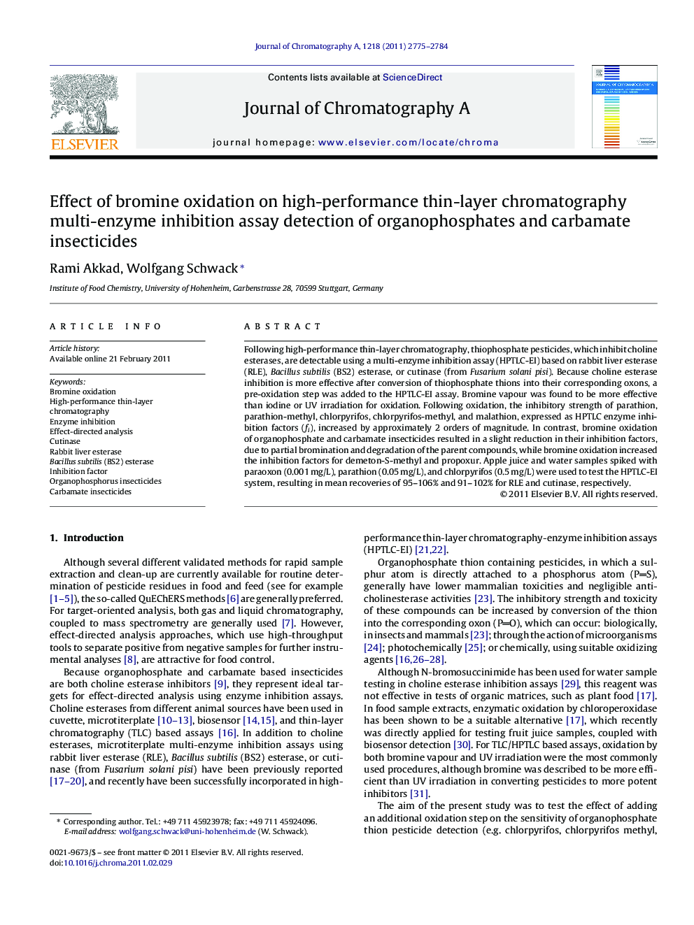 Effect of bromine oxidation on high-performance thin-layer chromatography multi-enzyme inhibition assay detection of organophosphates and carbamate insecticides