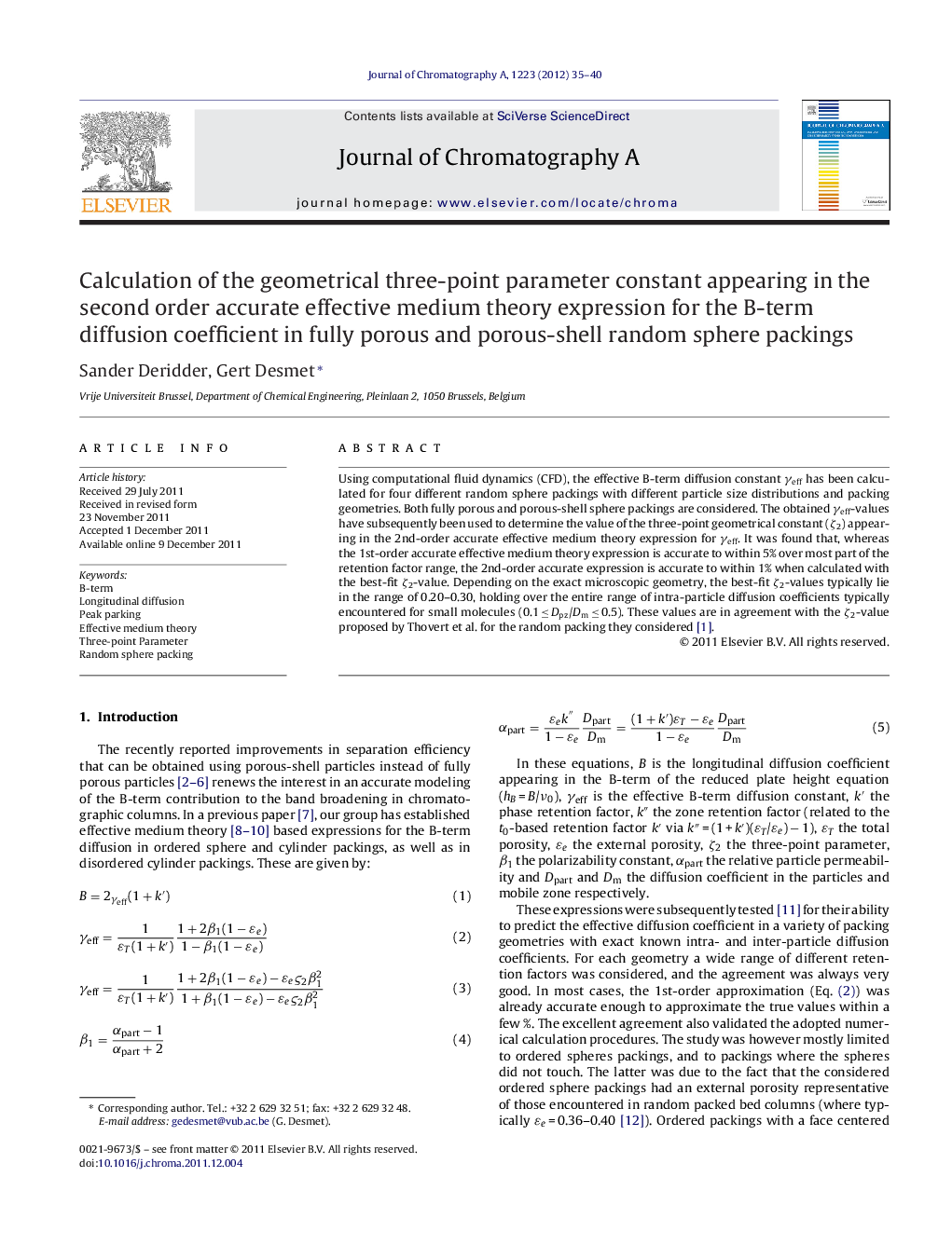 Calculation of the geometrical three-point parameter constant appearing in the second order accurate effective medium theory expression for the B-term diffusion coefficient in fully porous and porous-shell random sphere packings