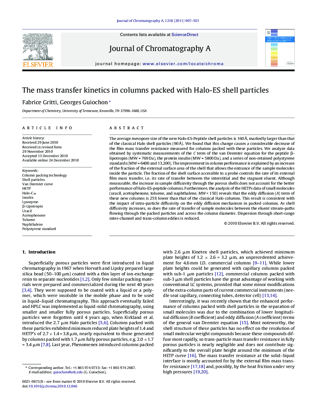 The mass transfer kinetics in columns packed with Halo-ES shell particles