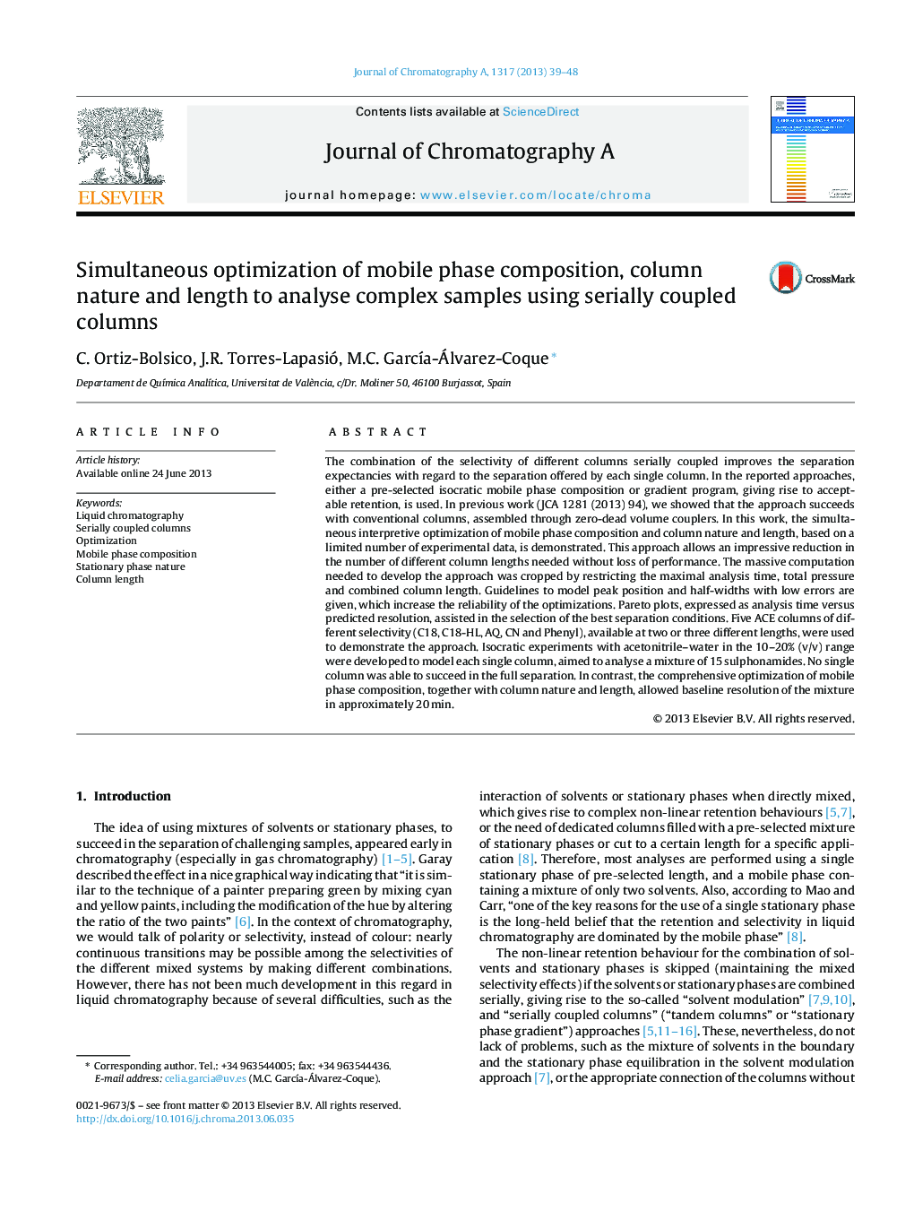 Simultaneous optimization of mobile phase composition, column nature and length to analyse complex samples using serially coupled columns