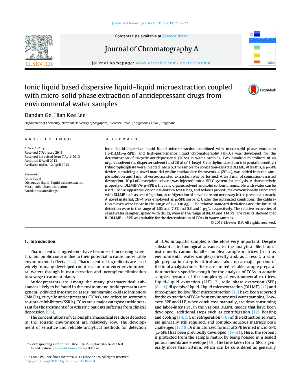 Ionic liquid based dispersive liquid–liquid microextraction coupled with micro-solid phase extraction of antidepressant drugs from environmental water samples