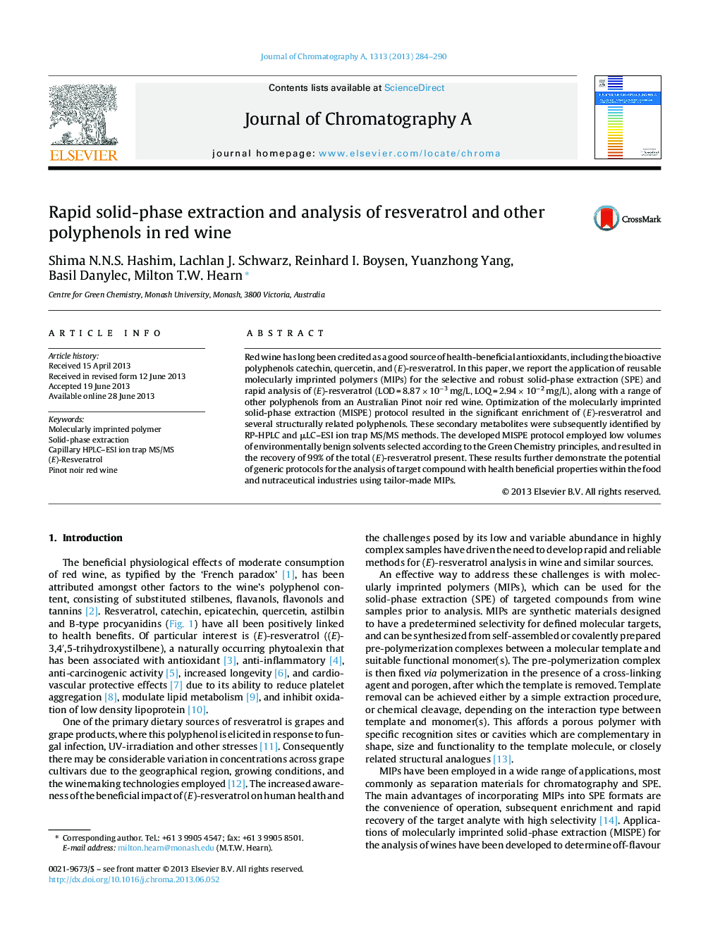 Rapid solid-phase extraction and analysis of resveratrol and other polyphenols in red wine