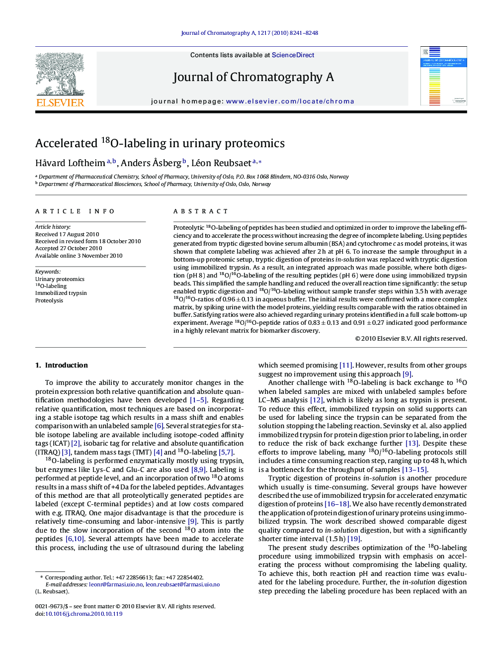 Accelerated 18O-labeling in urinary proteomics