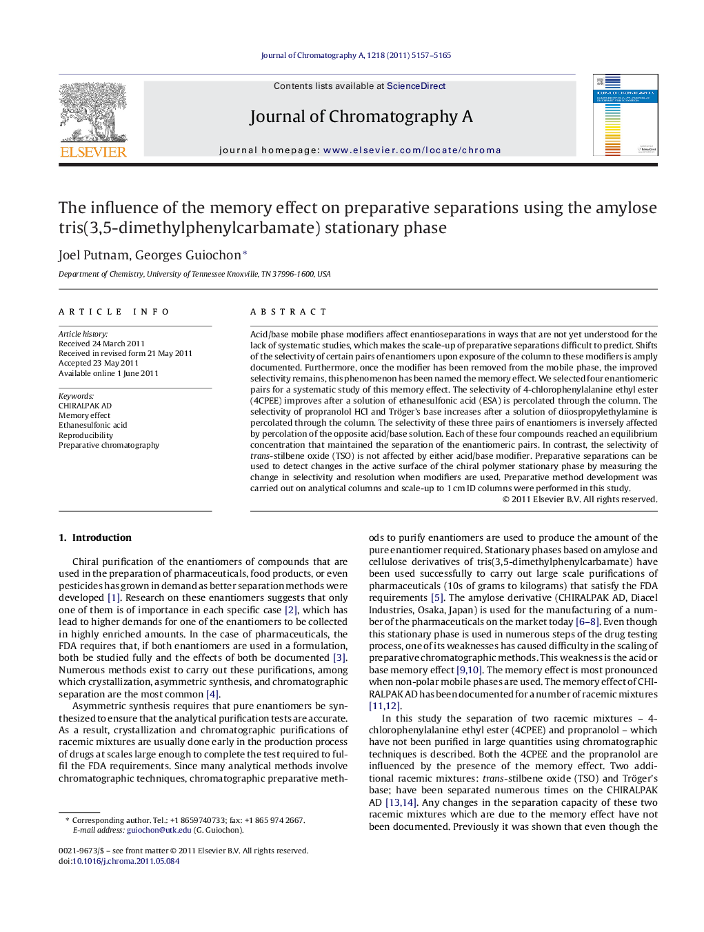 The influence of the memory effect on preparative separations using the amylose tris(3,5-dimethylphenylcarbamate) stationary phase