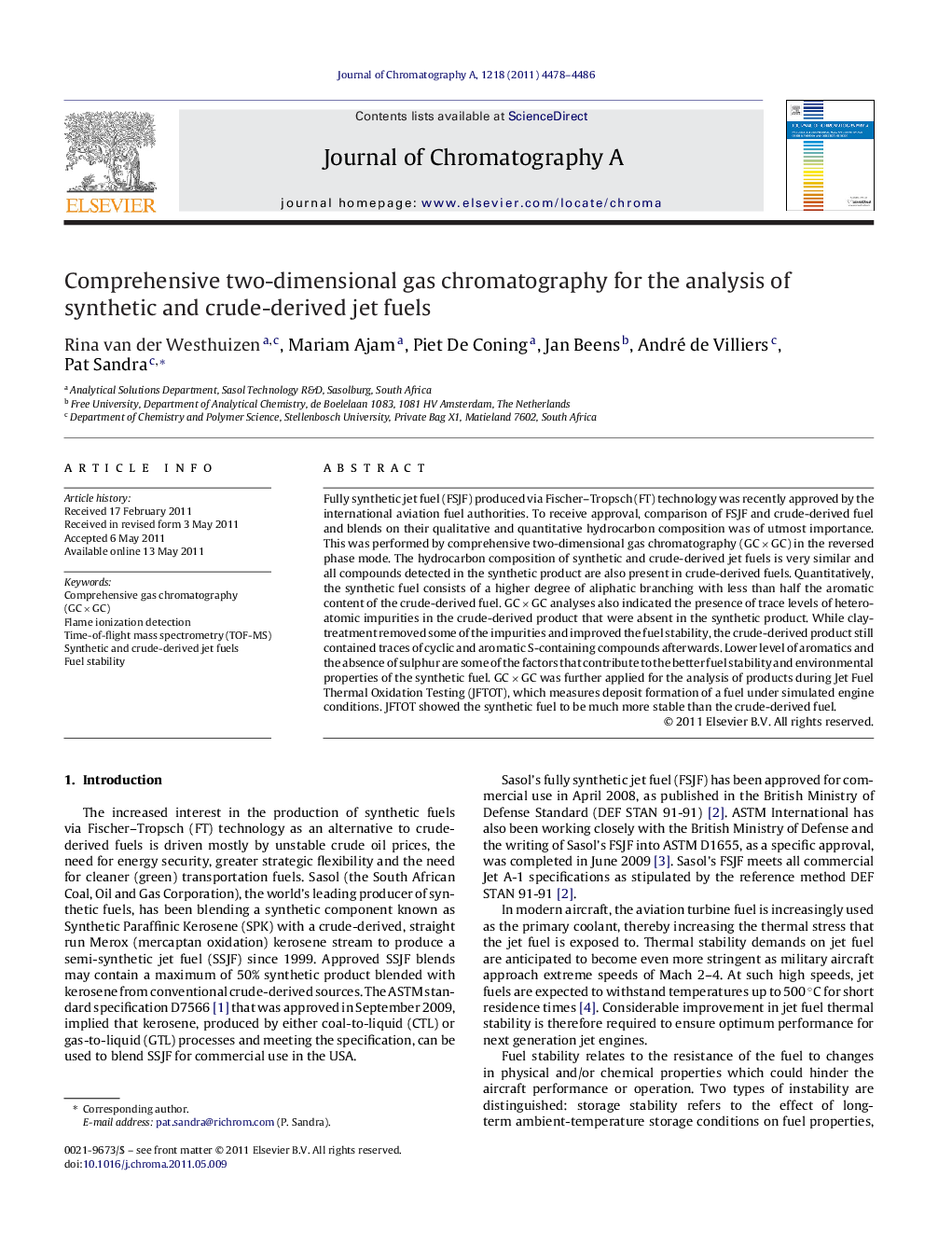 Comprehensive two-dimensional gas chromatography for the analysis of synthetic and crude-derived jet fuels