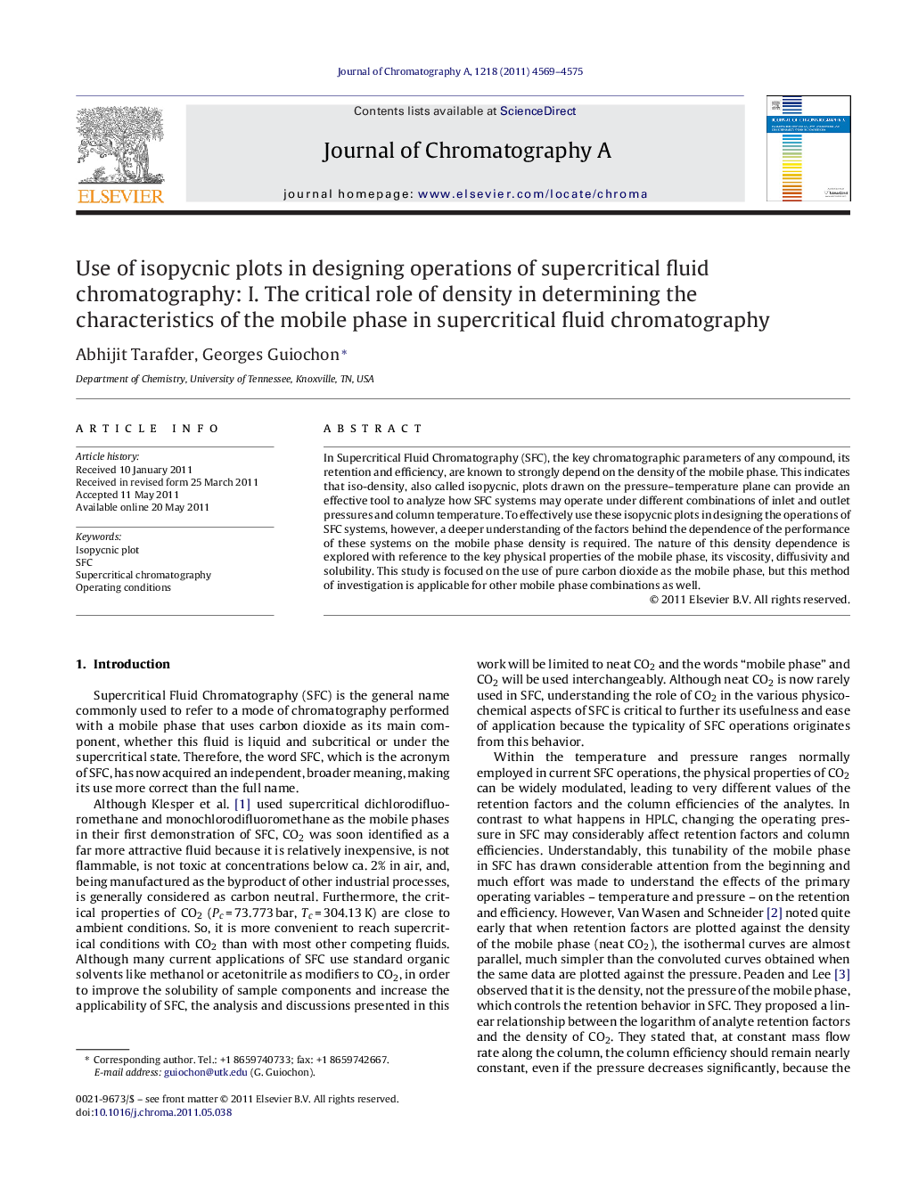 Use of isopycnic plots in designing operations of supercritical fluid chromatography: I. The critical role of density in determining the characteristics of the mobile phase in supercritical fluid chromatography