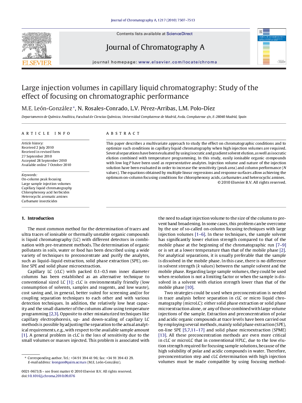 Large injection volumes in capillary liquid chromatography: Study of the effect of focusing on chromatographic performance