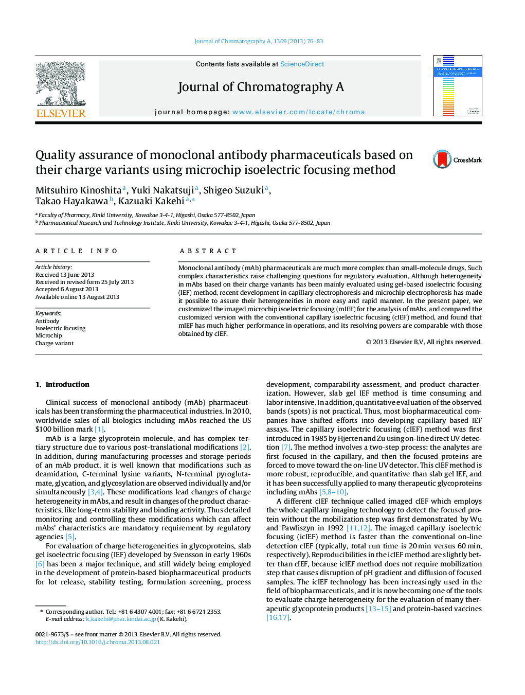 Quality assurance of monoclonal antibody pharmaceuticals based on their charge variants using microchip isoelectric focusing method