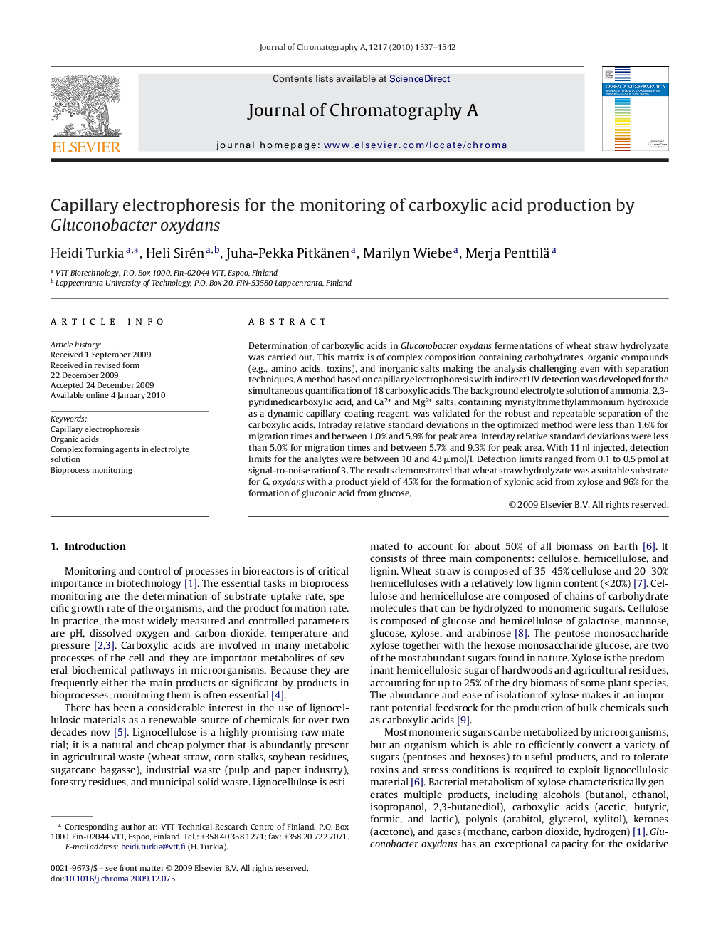 Capillary electrophoresis for the monitoring of carboxylic acid production by Gluconobacter oxydans