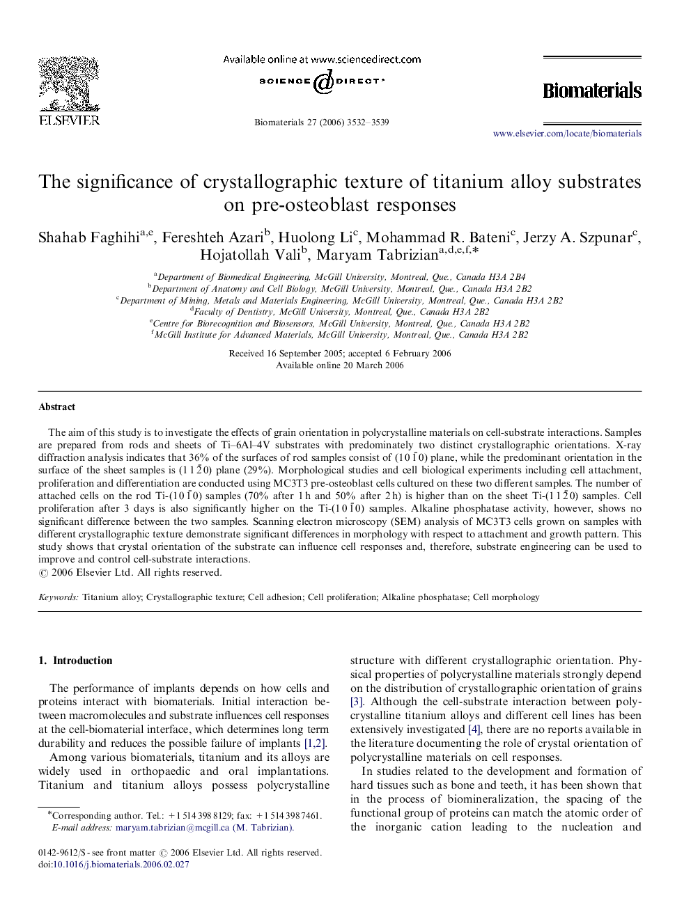 The significance of crystallographic texture of titanium alloy substrates on pre-osteoblast responses