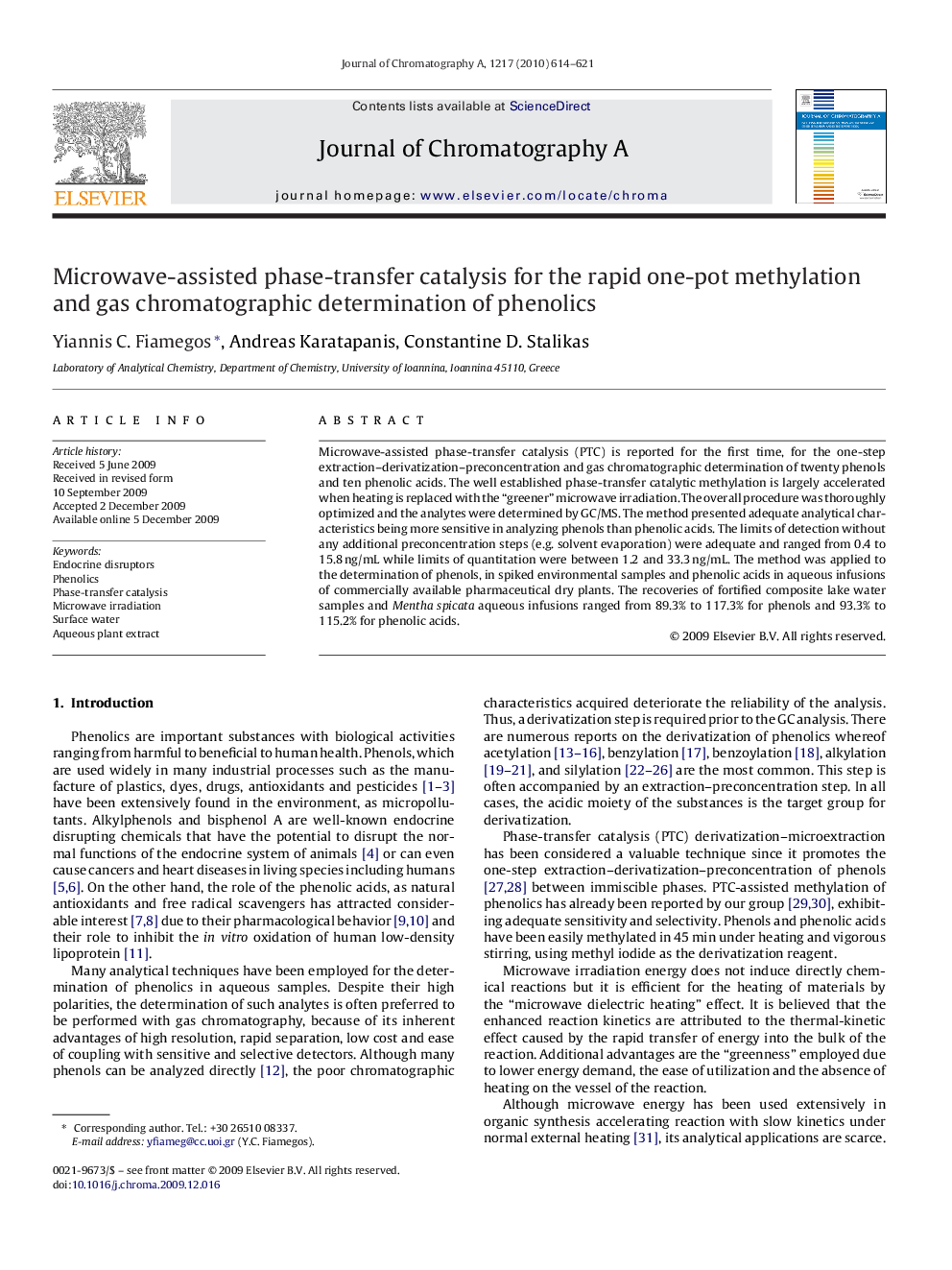 Microwave-assisted phase-transfer catalysis for the rapid one-pot methylation and gas chromatographic determination of phenolics