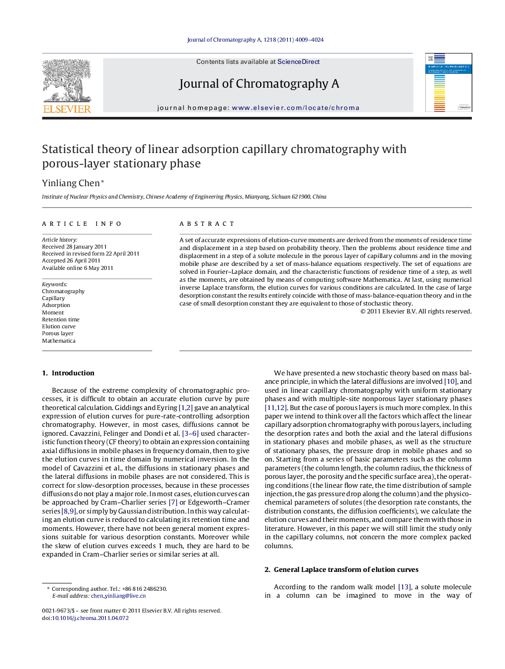 Statistical theory of linear adsorption capillary chromatography with porous-layer stationary phase