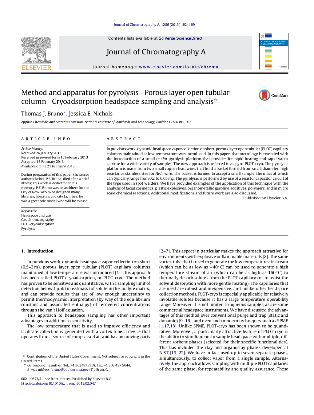 عکس صفحه اول مقاله: Method and apparatus for pyrolysis—Porous layer open tubular column—Cryoadsorption headspace sampling and analysis Method and apparatus for pyrolysis—Porous layer open tubular column—Cryoadsorption headspace sampling and analysis