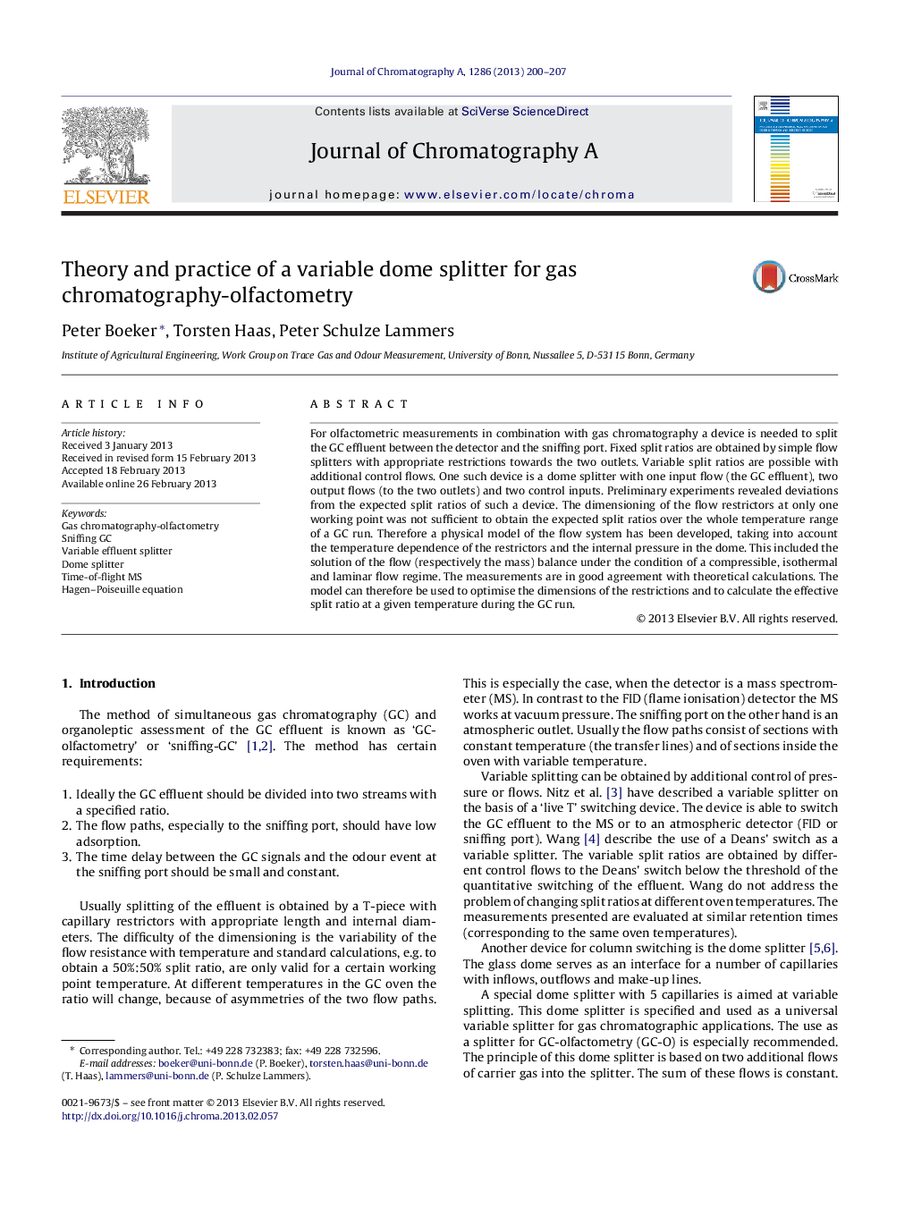 Theory and practice of a variable dome splitter for gas chromatography-olfactometry