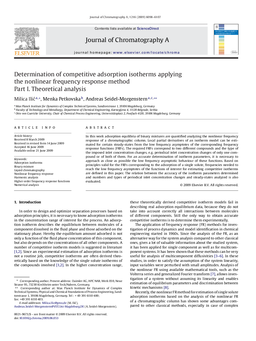 Determination of competitive adsorption isotherms applying the nonlinear frequency response method: Part I. Theoretical analysis