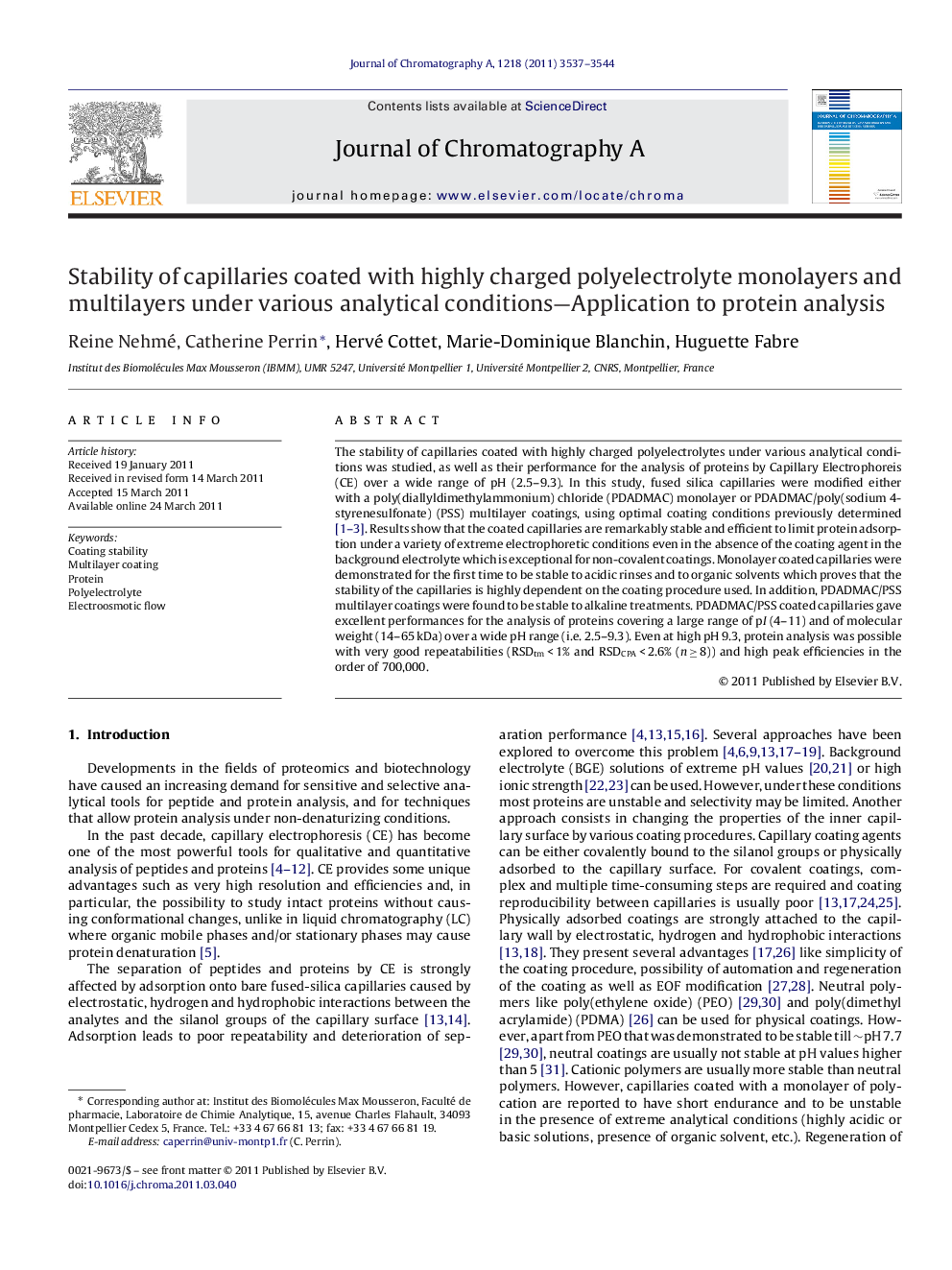 Stability of capillaries coated with highly charged polyelectrolyte monolayers and multilayers under various analytical conditions—Application to protein analysis