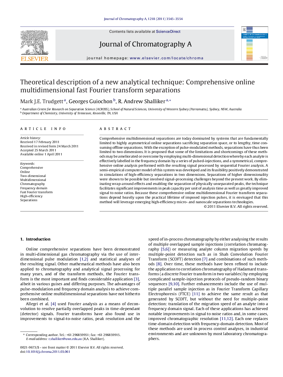 Theoretical description of a new analytical technique: Comprehensive online multidimensional fast Fourier transform separations