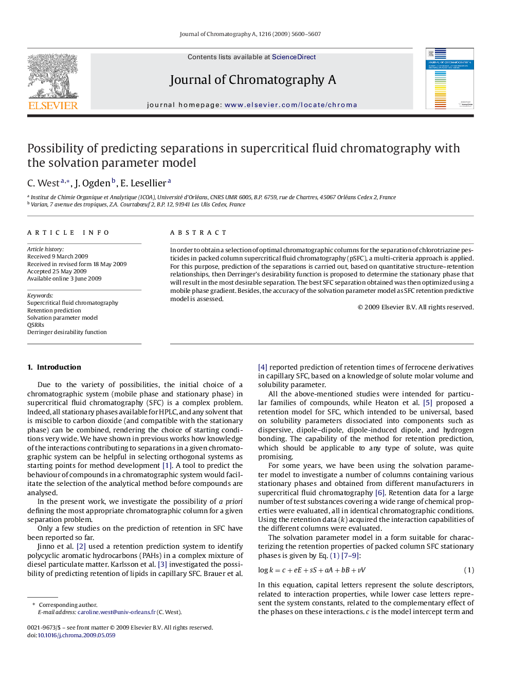 Possibility of predicting separations in supercritical fluid chromatography with the solvation parameter model