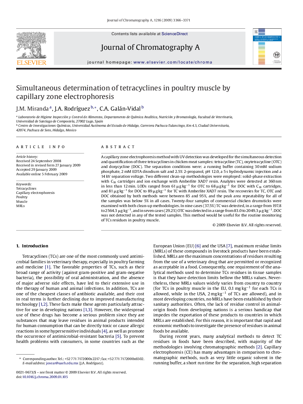 Simultaneous determination of tetracyclines in poultry muscle by capillary zone electrophoresis