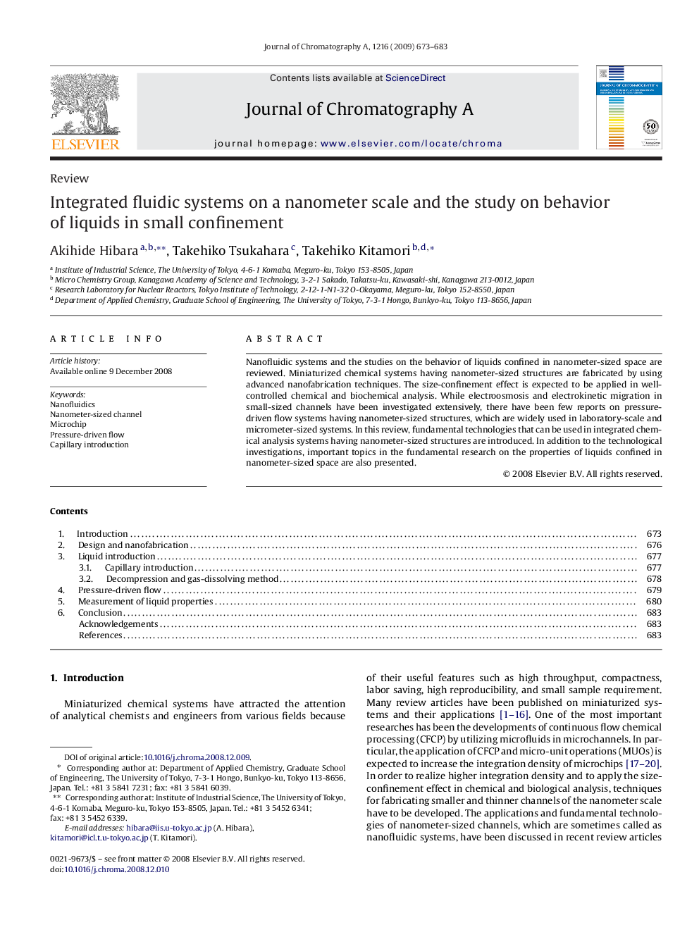 Integrated fluidic systems on a nanometer scale and the study on behavior of liquids in small confinement