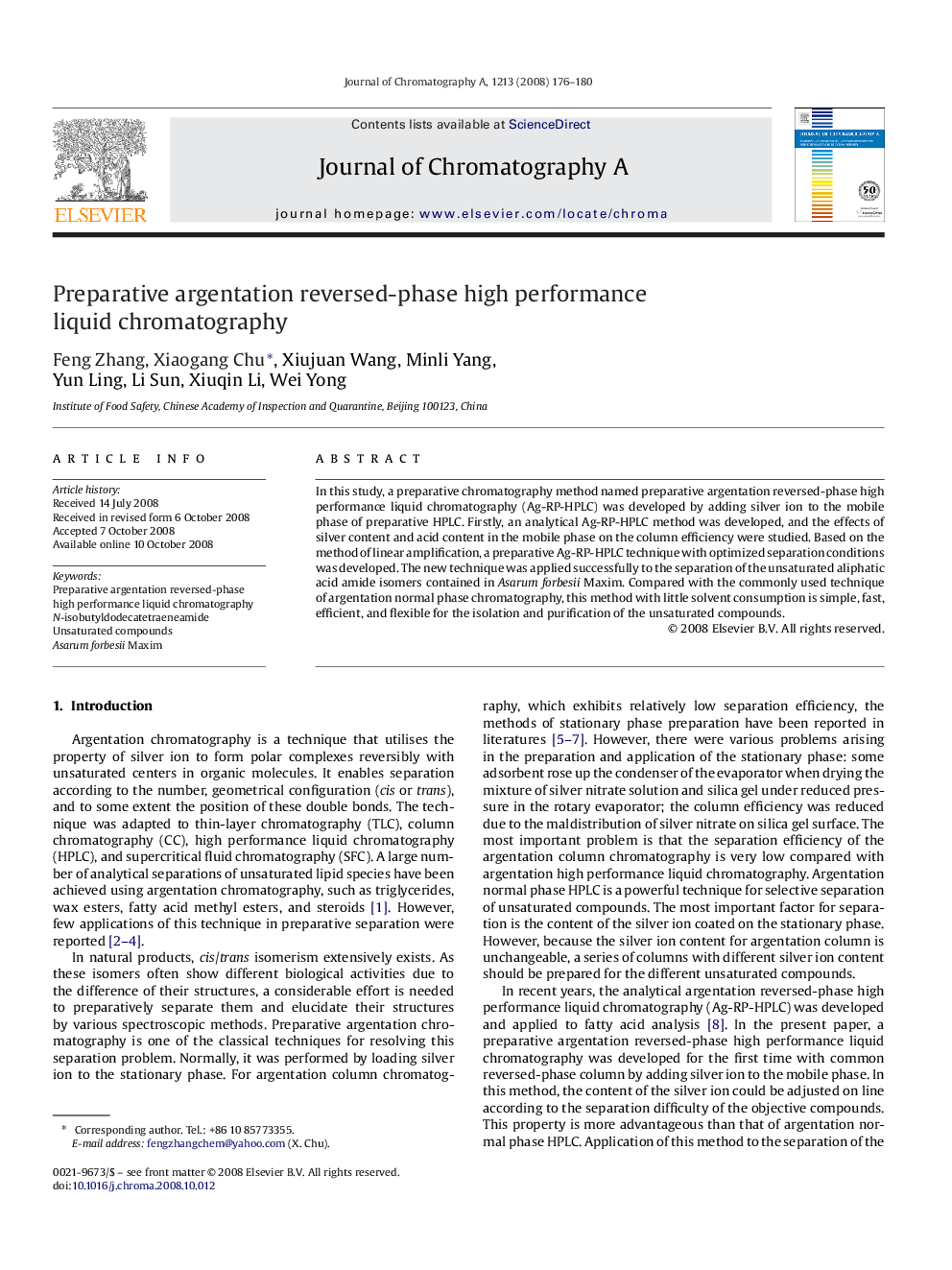 Preparative argentation reversed-phase high performance liquid chromatography