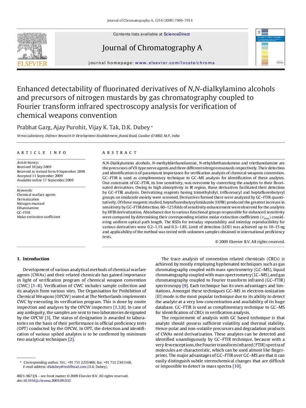 Enhanced detectability of fluorinated derivatives of N,N-dialkylamino alcohols and precursors of nitrogen mustards by gas chromatography coupled to Fourier transform infrared spectroscopy analysis for verification of chemical weapons convention