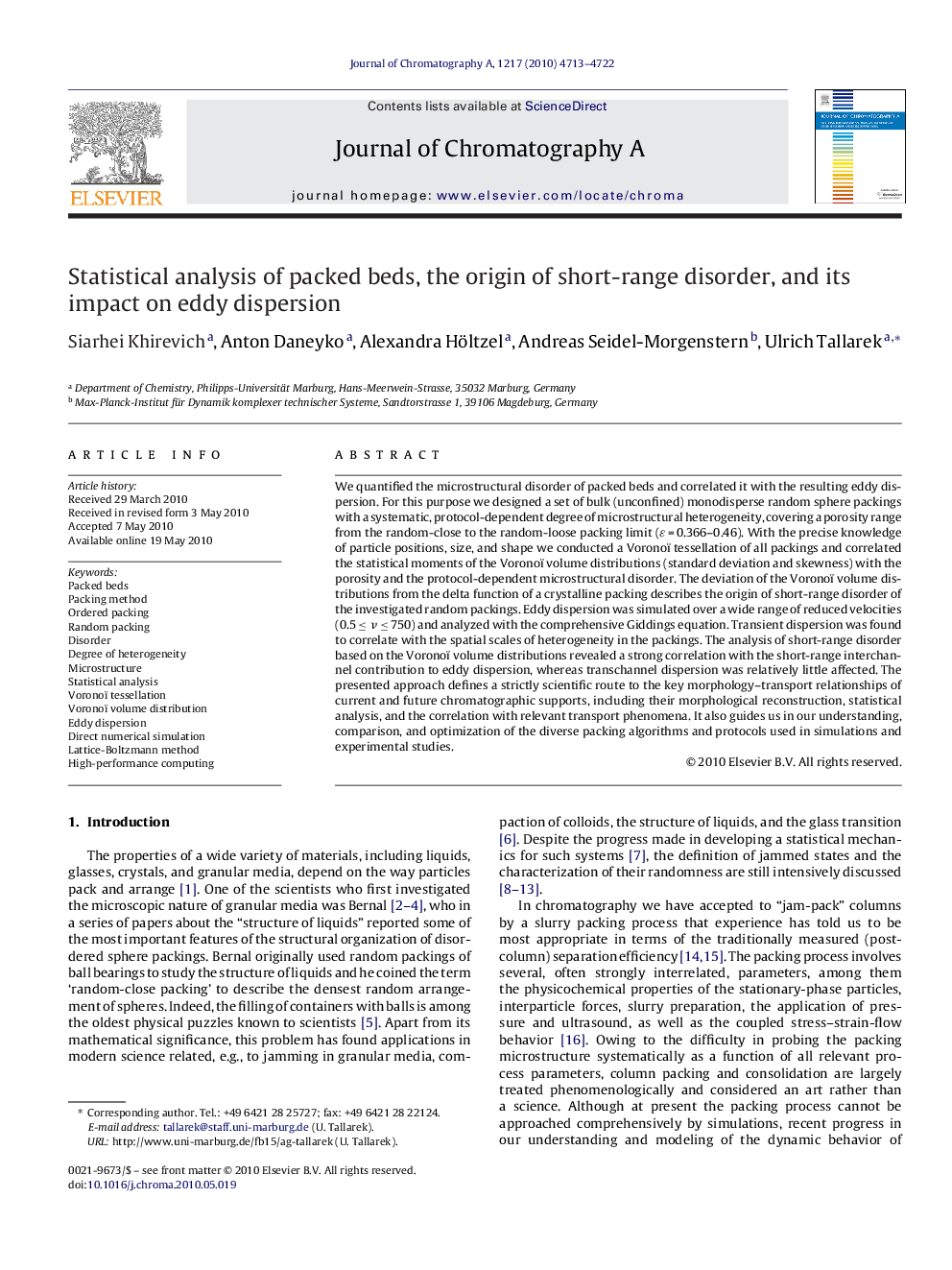 Statistical analysis of packed beds, the origin of short-range disorder, and its impact on eddy dispersion