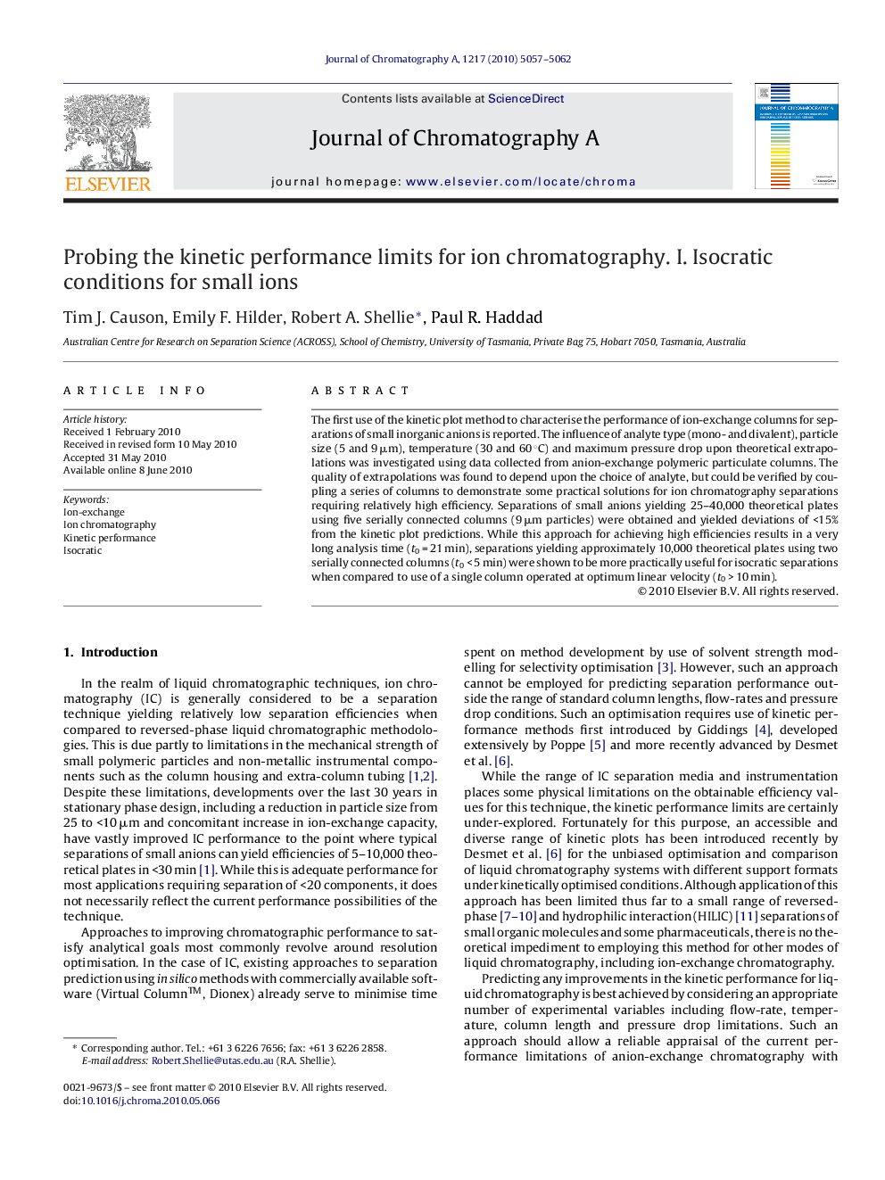 Probing the kinetic performance limits for ion chromatography. I. Isocratic conditions for small ions