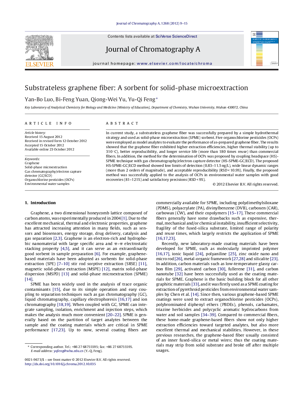 Substrateless graphene fiber: A sorbent for solid-phase microextraction