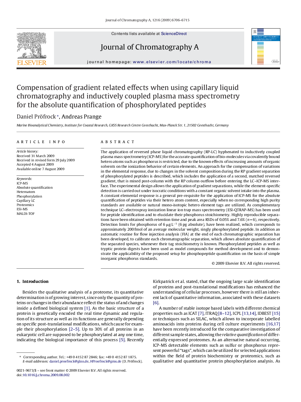 Compensation of gradient related effects when using capillary liquid chromatography and inductively coupled plasma mass spectrometry for the absolute quantification of phosphorylated peptides