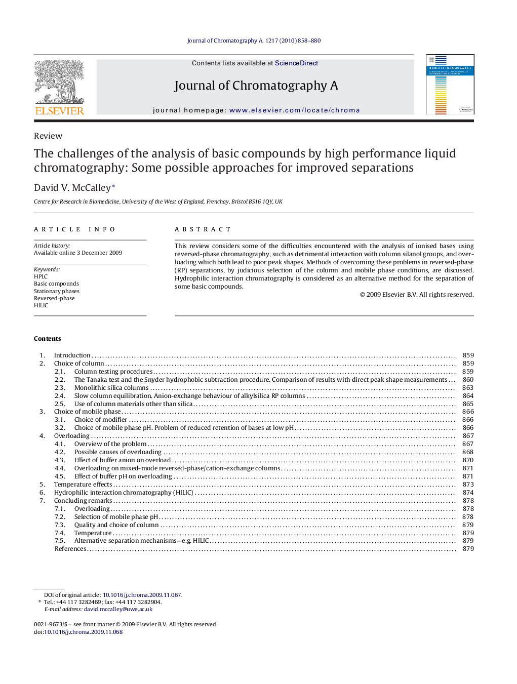 عکس صفحه اول مقاله: The challenges of the analysis of basic compounds by high performance liquid chromatography: Some possible approaches for improved separations The challenges of the analysis of basic compounds by high performance liquid chromatography: Some possible approaches for improved separations