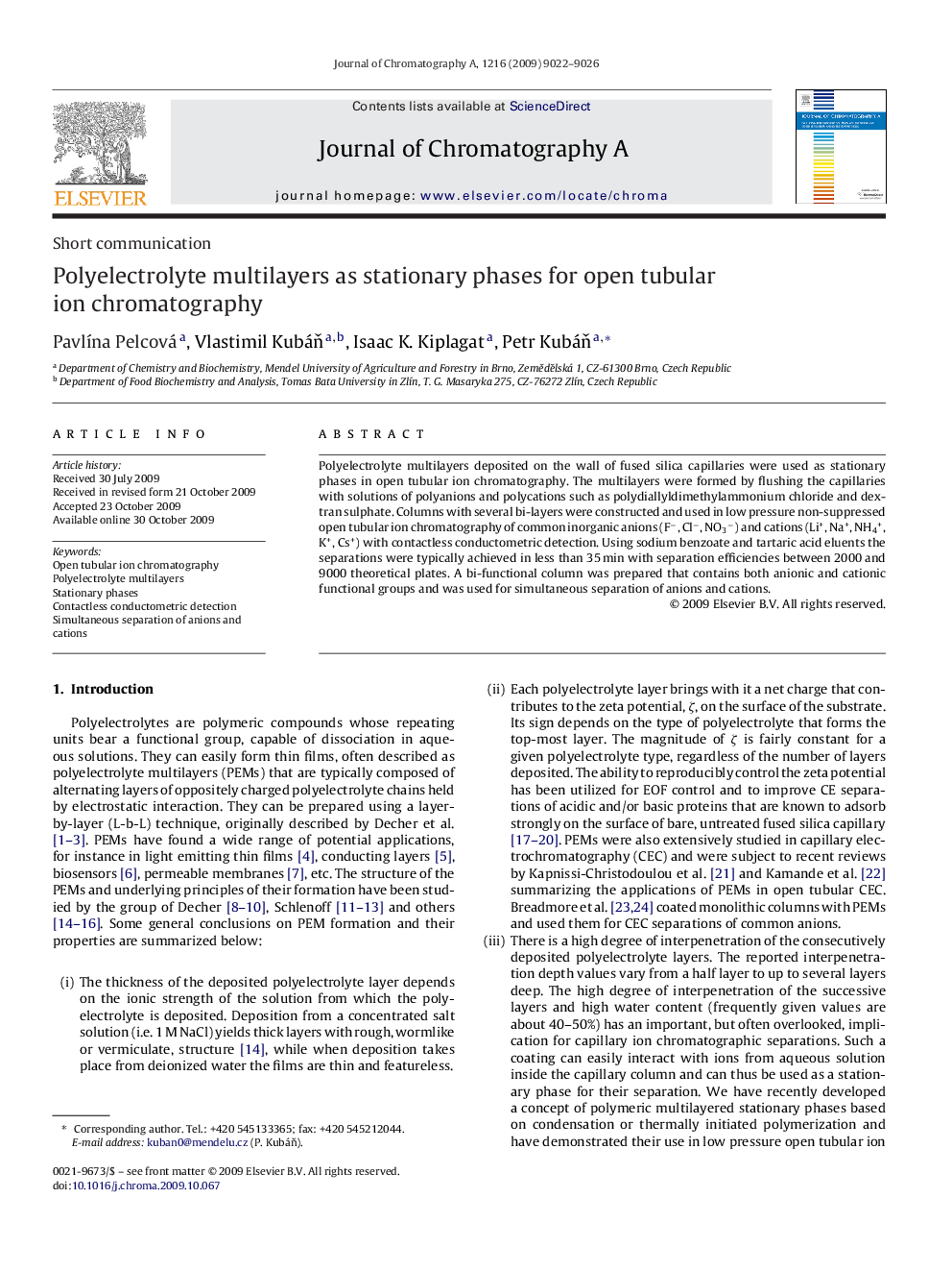 Polyelectrolyte multilayers as stationary phases for open tubular ion chromatography