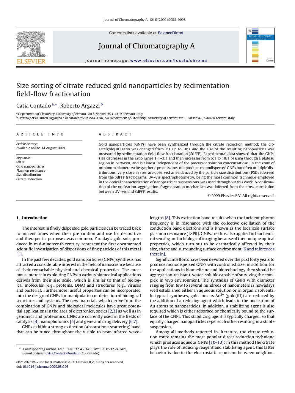 Size sorting of citrate reduced gold nanoparticles by sedimentation field-flow fractionation