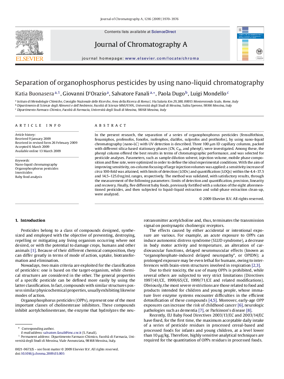 Separation of organophosphorus pesticides by using nano-liquid chromatography