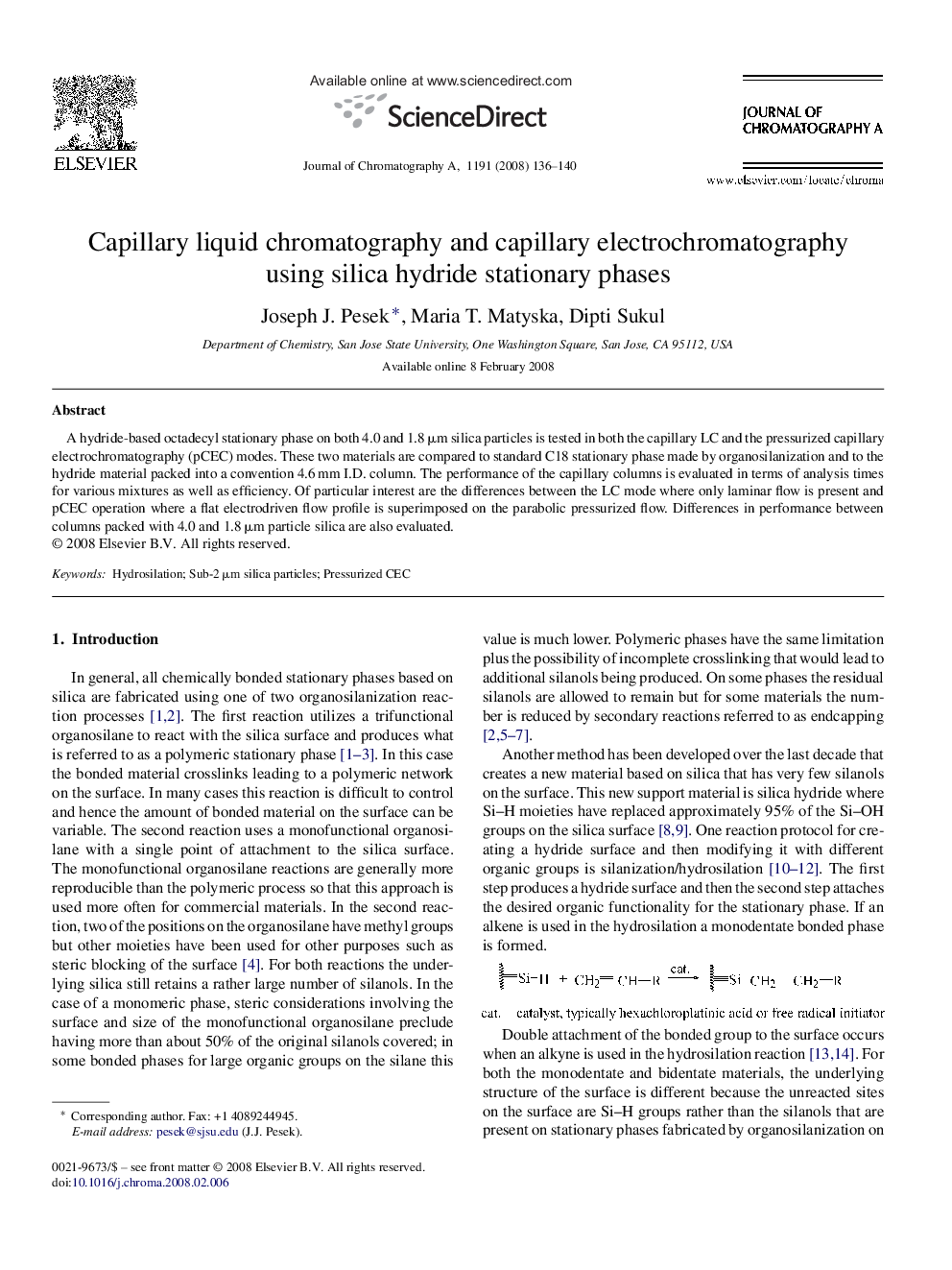 Capillary liquid chromatography and capillary electrochromatography using silica hydride stationary phases