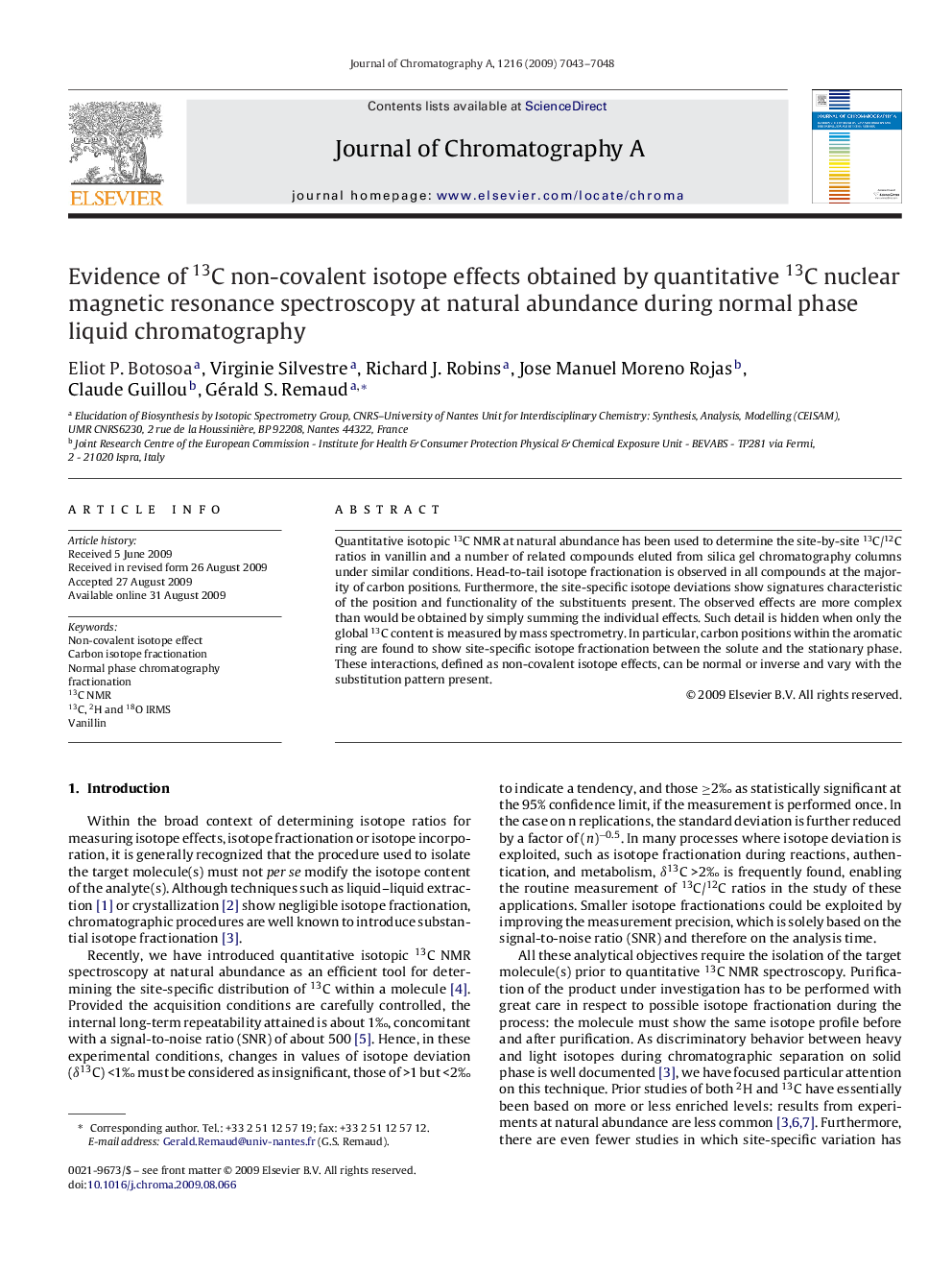 Evidence of 13C non-covalent isotope effects obtained by quantitative 13C nuclear magnetic resonance spectroscopy at natural abundance during normal phase liquid chromatography