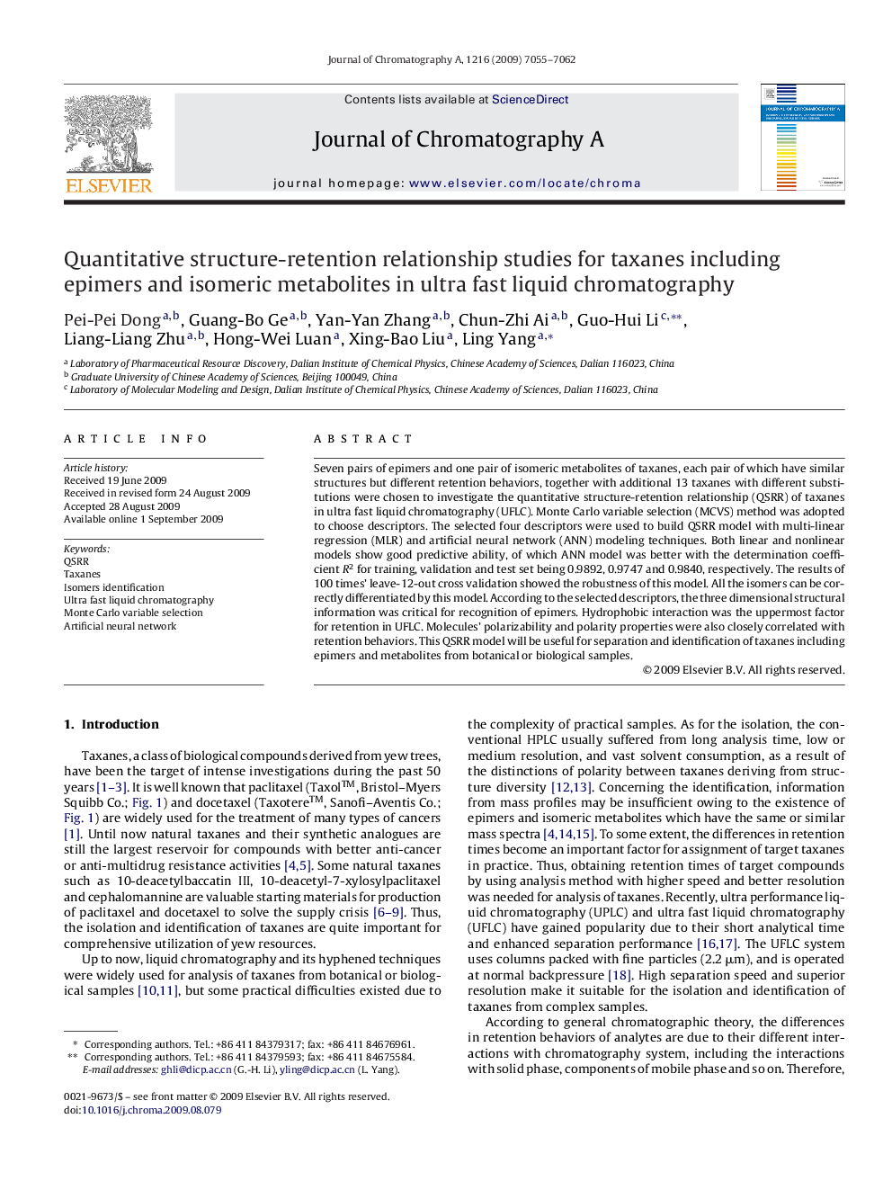 Quantitative structure-retention relationship studies for taxanes including epimers and isomeric metabolites in ultra fast liquid chromatography