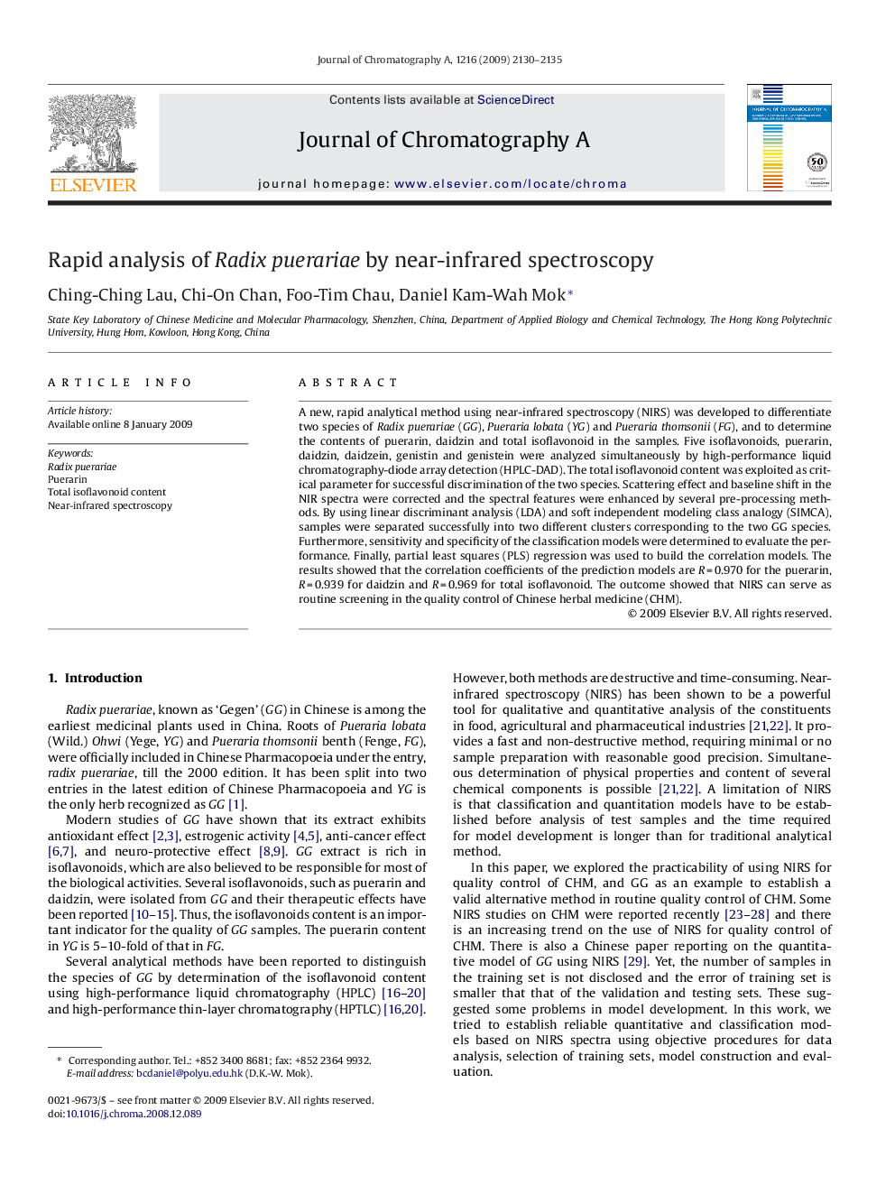 عکس صفحه اول مقاله: Rapid analysis of Radix puerariae by near-infrared spectroscopy Rapid analysis of Radix puerariae by near-infrared spectroscopy