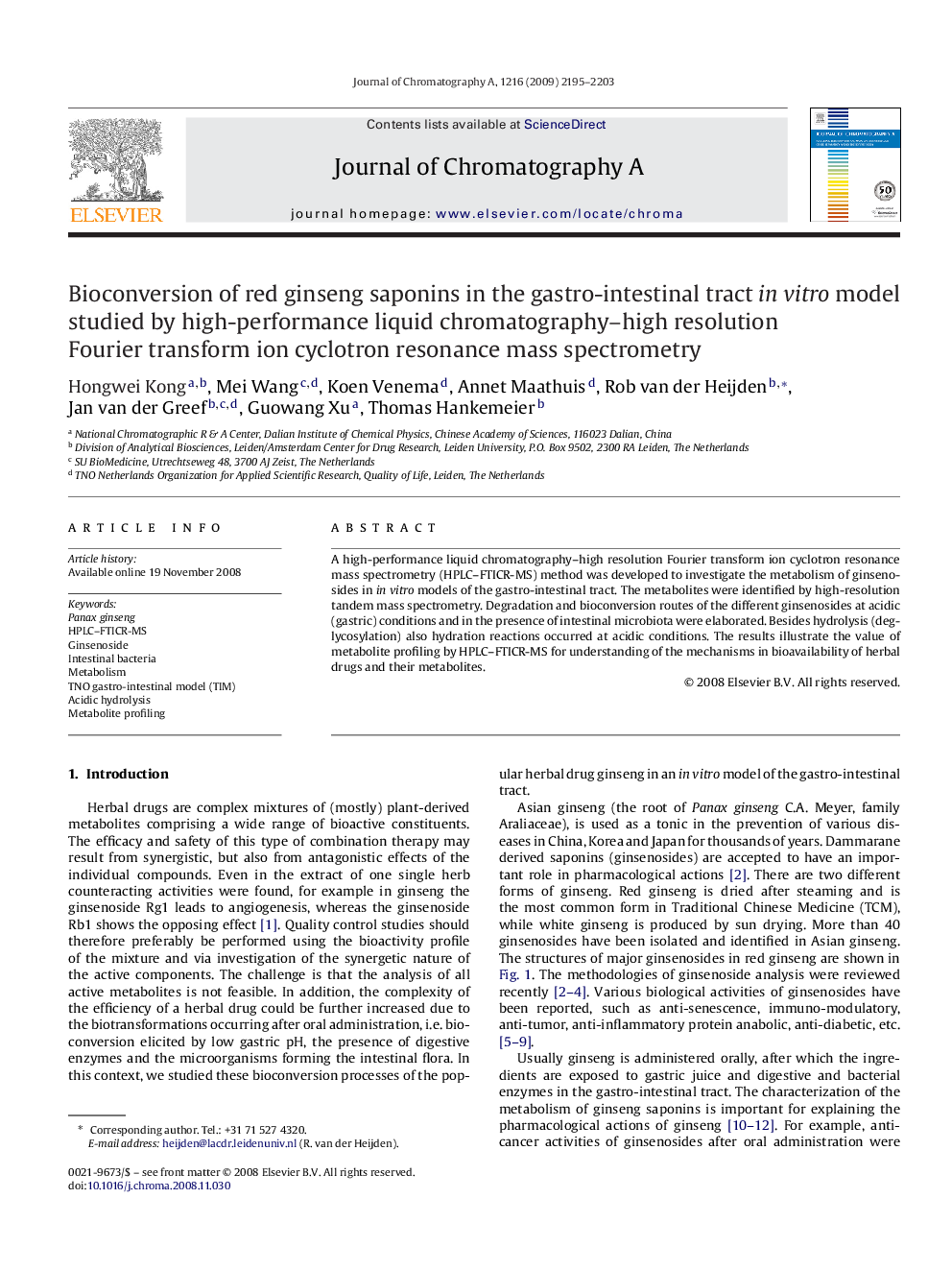 Bioconversion of red ginseng saponins in the gastro-intestinal tract in vitro model studied by high-performance liquid chromatography–high resolution Fourier transform ion cyclotron resonance mass spectrometry