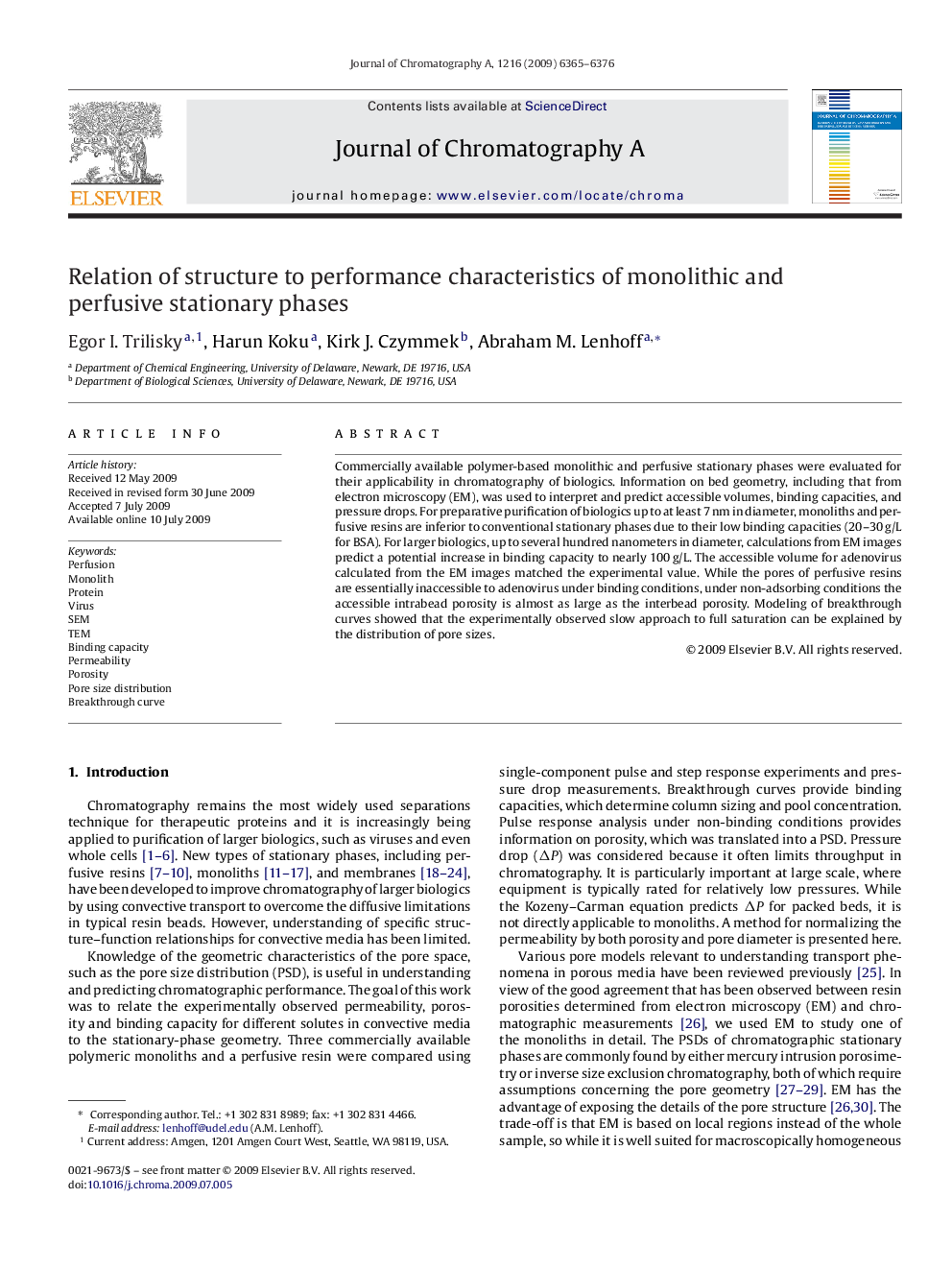 عکس صفحه اول مقاله: Relation of structure to performance characteristics of monolithic and perfusive stationary phases Relation of structure to performance characteristics of monolithic and perfusive stationary phases