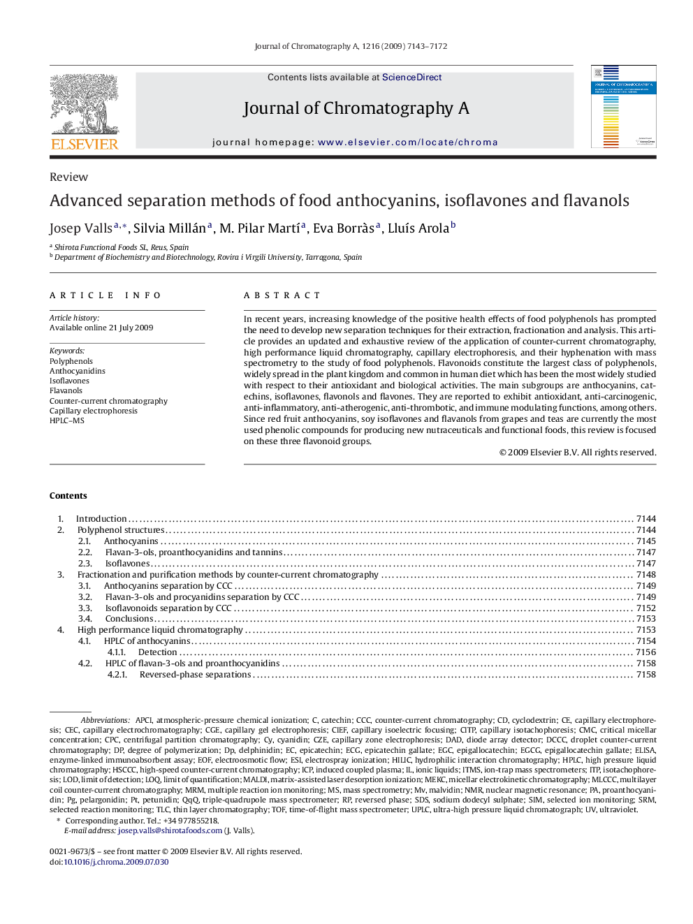 Advanced separation methods of food anthocyanins, isoflavones and flavanols